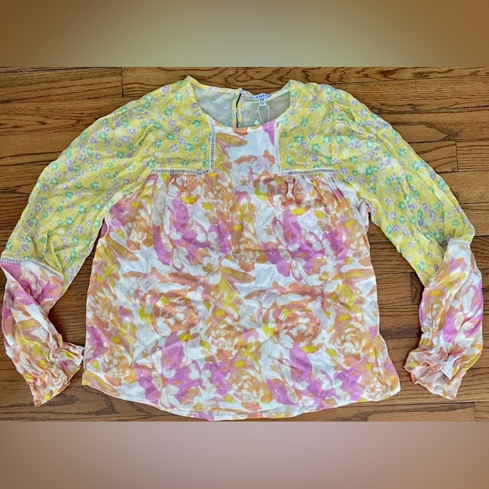 Fate Colorful Printed Abstract Floral Long Sleeve Blouse Top Women’s Medium NWT